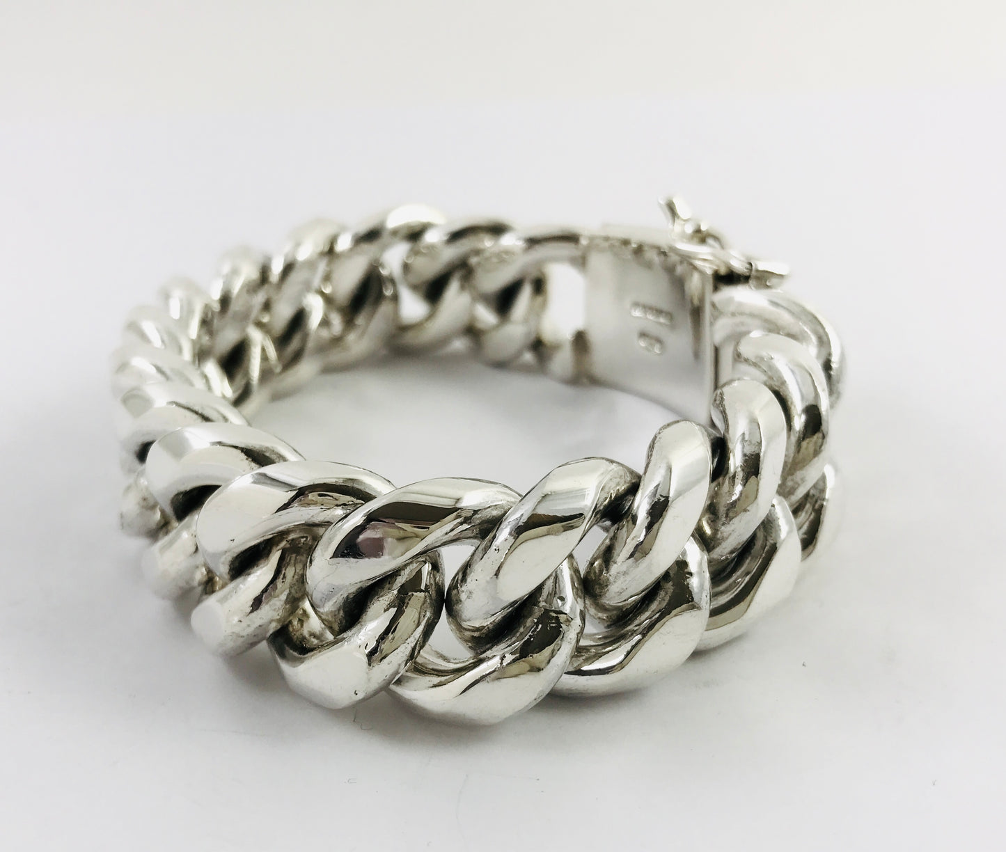 Magnificent Taxco Mexico 925 Sterling Silver Curb Chain Bracelet. 8.3" 286 grams