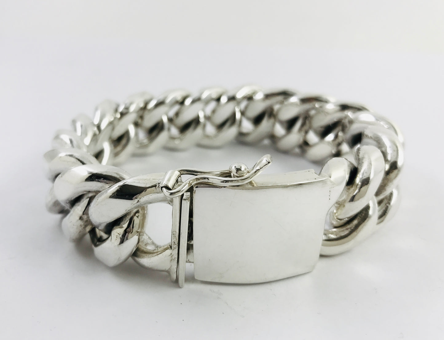 Magnificent Taxco Mexico 925 Sterling Silver Curb Chain Bracelet. 8.3" 286 grams