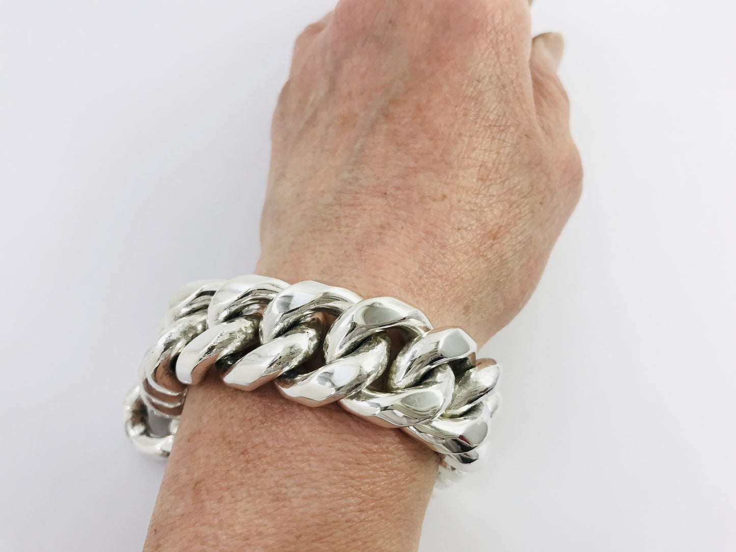 Magnificent Taxco Mexico 925 Sterling Silver Curb Chain Bracelet. 8.3" 286 grams