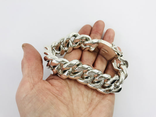 Magnificent Taxco Mexico 925 Sterling Silver Curb Chain Bracelet. 8.3" 286 grams