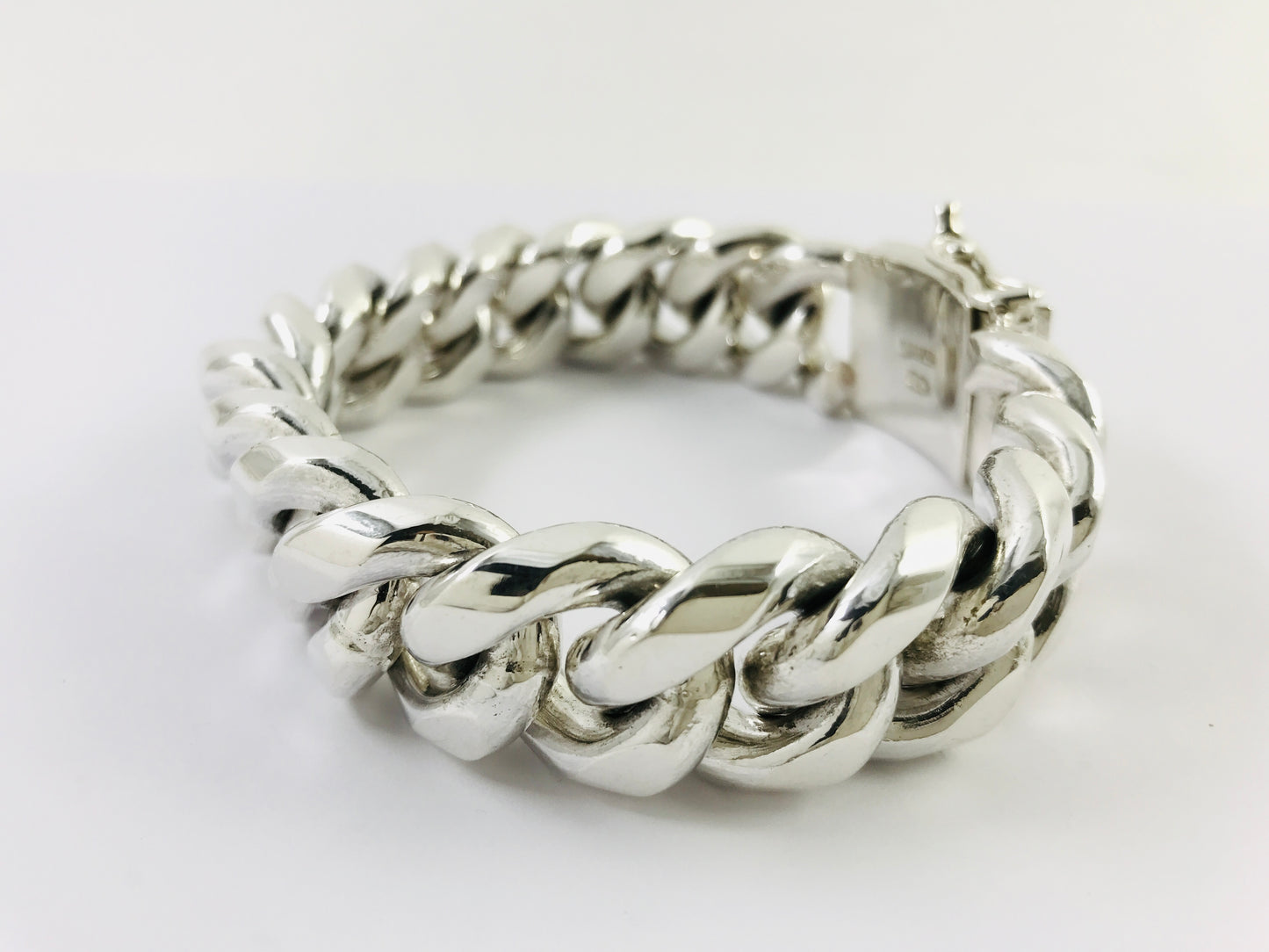 Big Heavy Taxco Mexico 925 Sterling Silver Curb Chain Bracelet. 8.7", 305 grams
