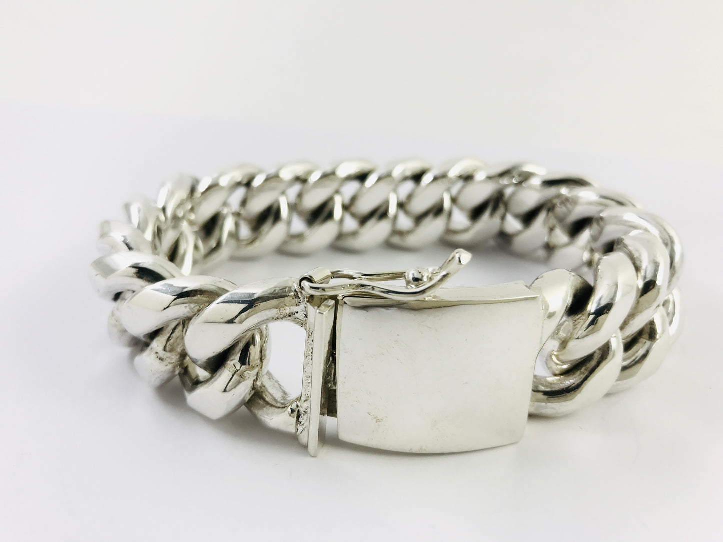 Big Heavy Taxco Mexico 925 Sterling Silver Curb Chain Bracelet. 8.7", 305 grams