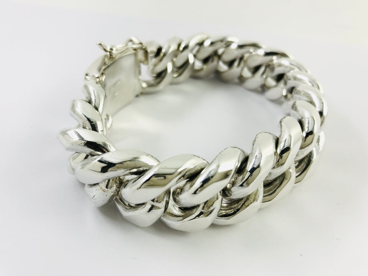 Big Heavy Taxco Mexico 925 Sterling Silver Curb Chain Bracelet. 8.7", 305 grams