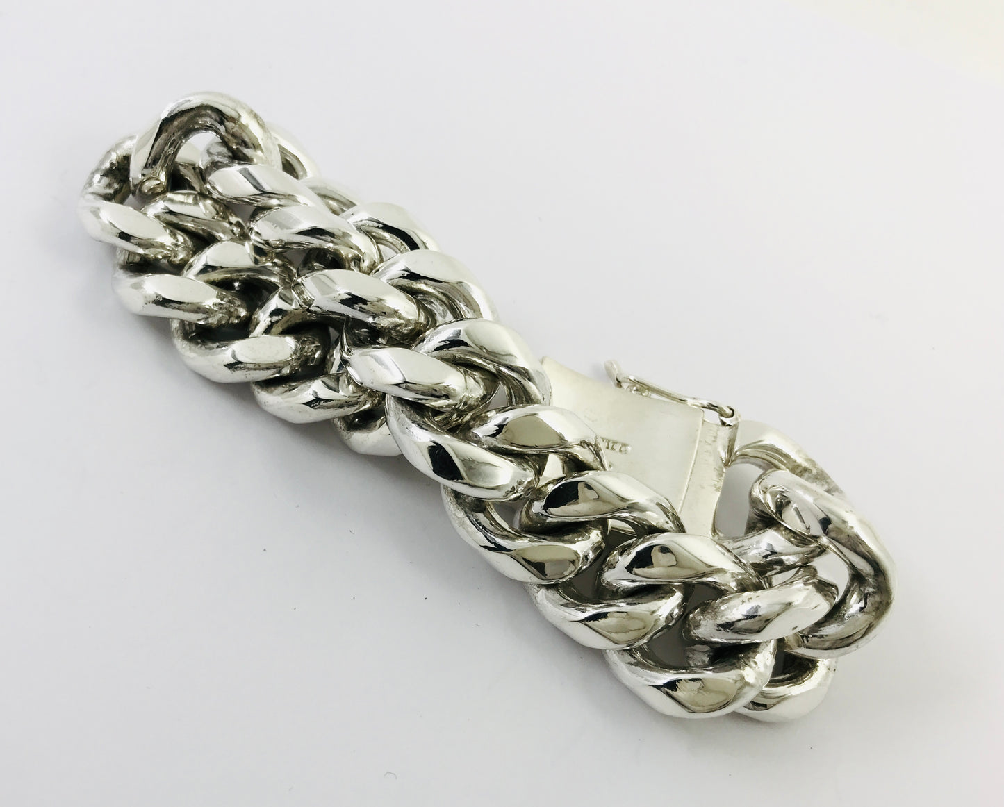 Big Heavy Taxco Mexico 925 Sterling Silver Curb Chain Bracelet. 8.7", 305 grams