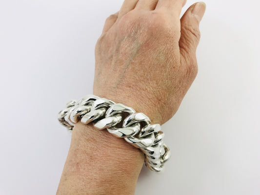 Big Heavy Taxco Mexico 925 Sterling Silver Curb Chain Bracelet. 8.7", 305 grams