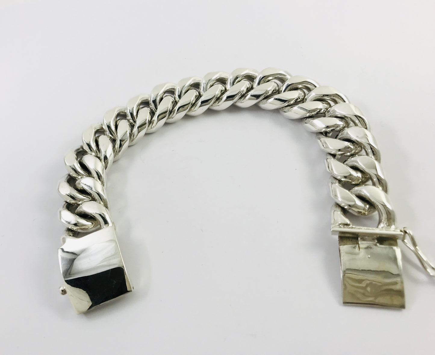 Big Heavy Taxco Mexico 925 Sterling Silver Curb Chain Bracelet. 8.7", 305 grams