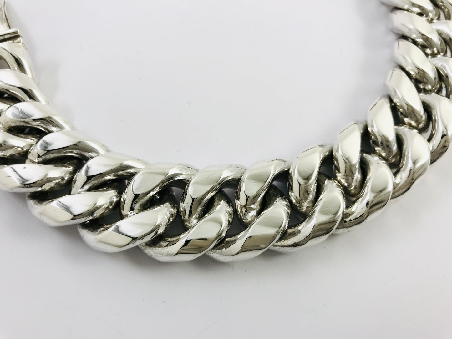 Big Heavy Taxco Mexico 925 Sterling Silver Curb Chain Bracelet. 8.7", 305 grams