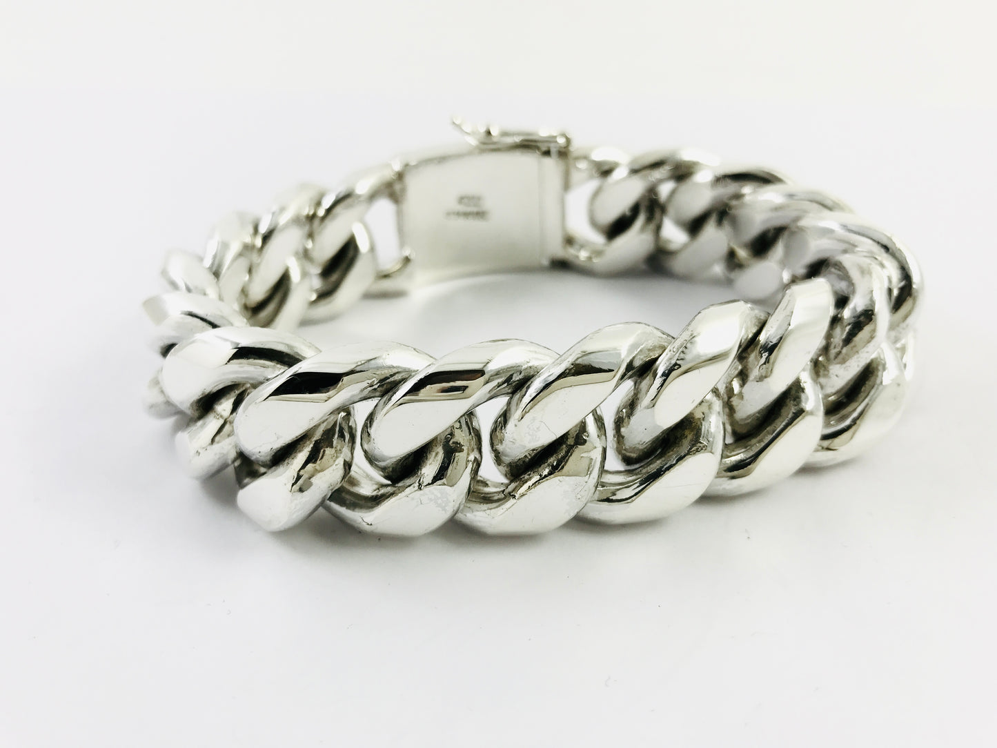 Very Heavy Taxco Mexico 925 Sterling Silver Curb Chain Bracelet. 8.7", 289 grams