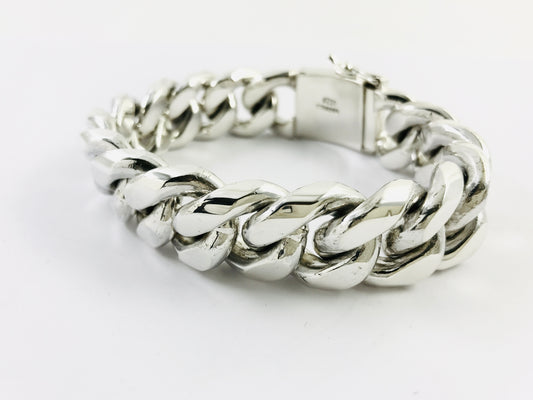 Very Heavy Taxco Mexico 925 Sterling Silver Curb Chain Bracelet. 8.7", 289 grams