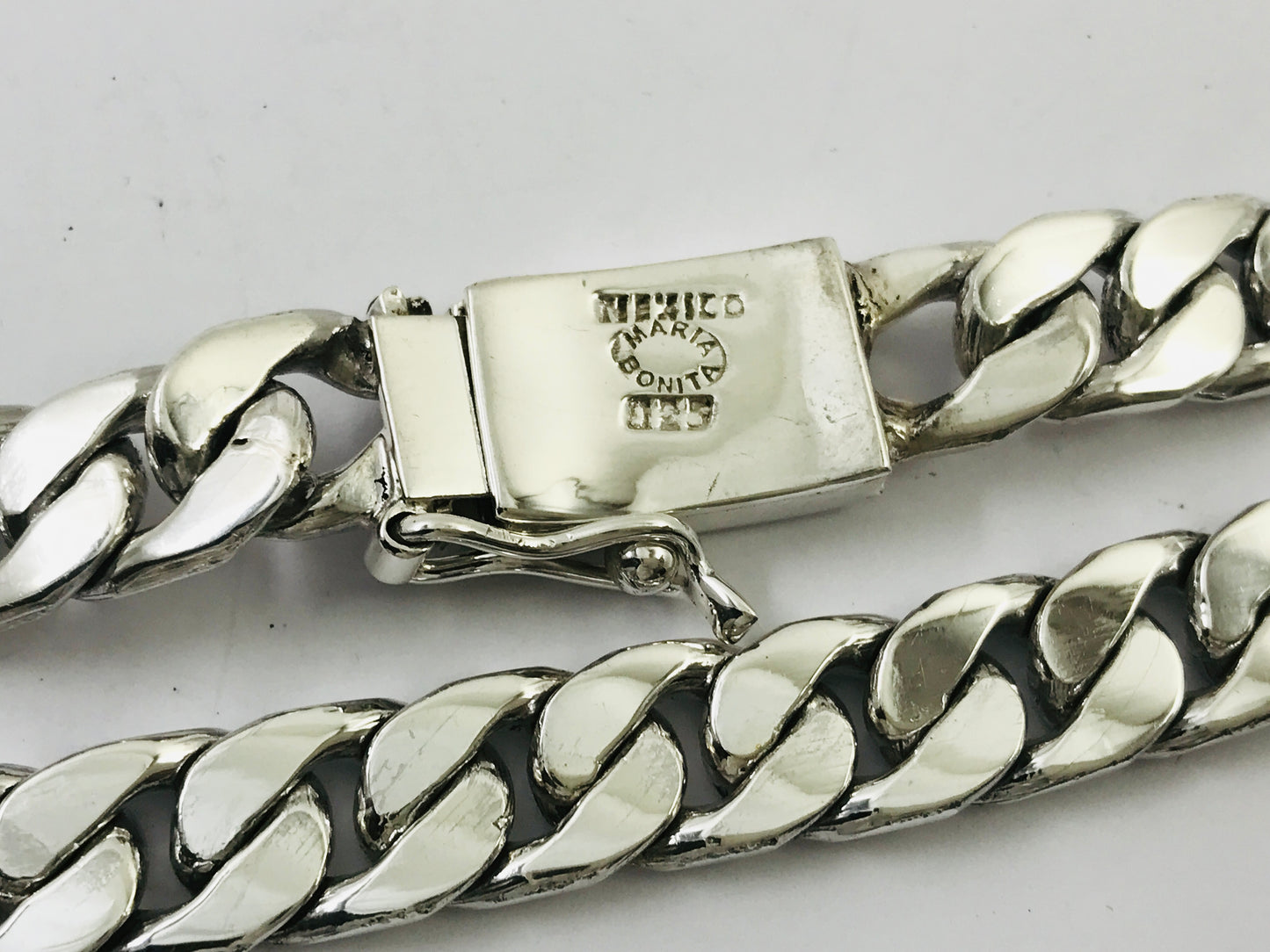 Heavy Long Taxco, Mexican 925 Sterling Silver Curb Chain Necklace. 165 g, 26"