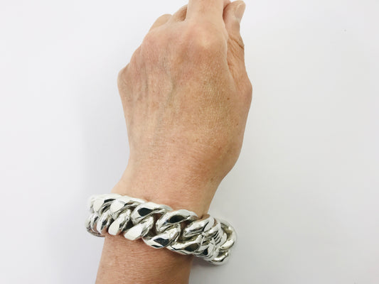 Very Heavy Taxco Mexico 925 Sterling Silver Curb Chain Bracelet. 8", 277grams