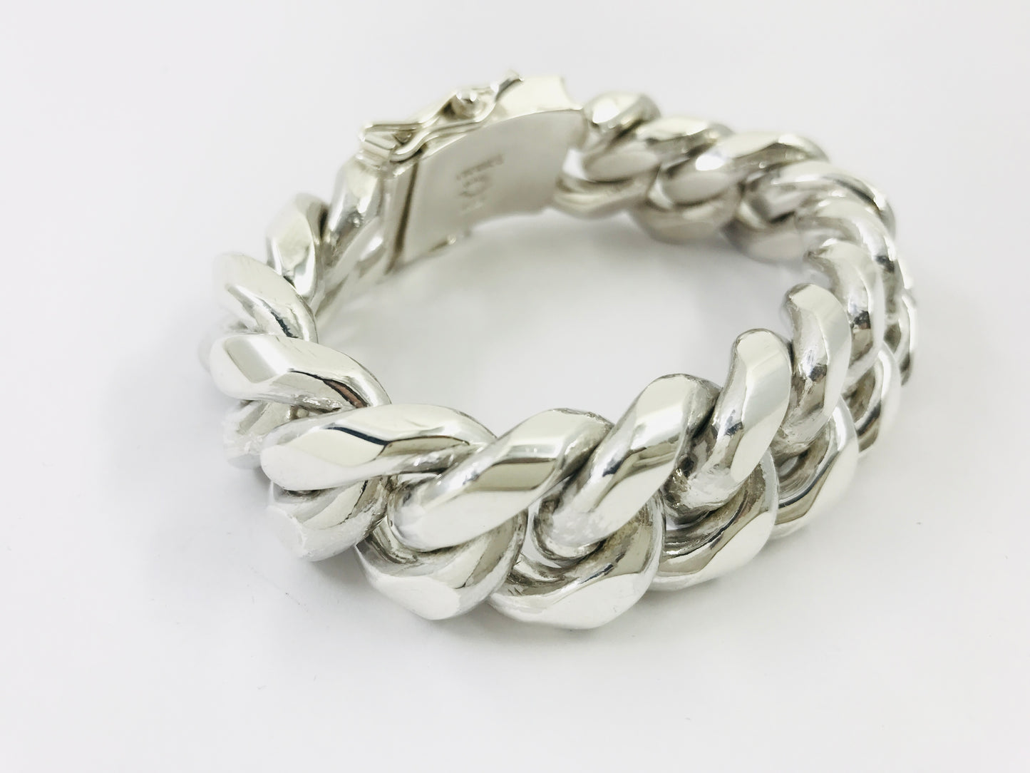 Very Heavy Taxco Mexico 925 Sterling Silver Curb Chain Bracelet. 7.3", 260grams