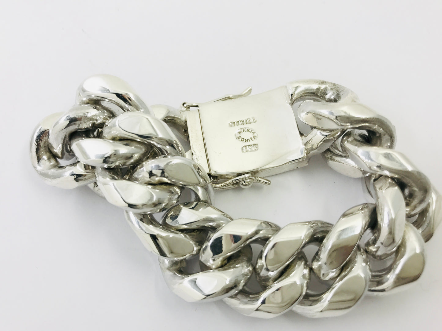 Very Heavy Taxco Mexico 925 Sterling Silver Curb Chain Bracelet. 7.3", 260grams
