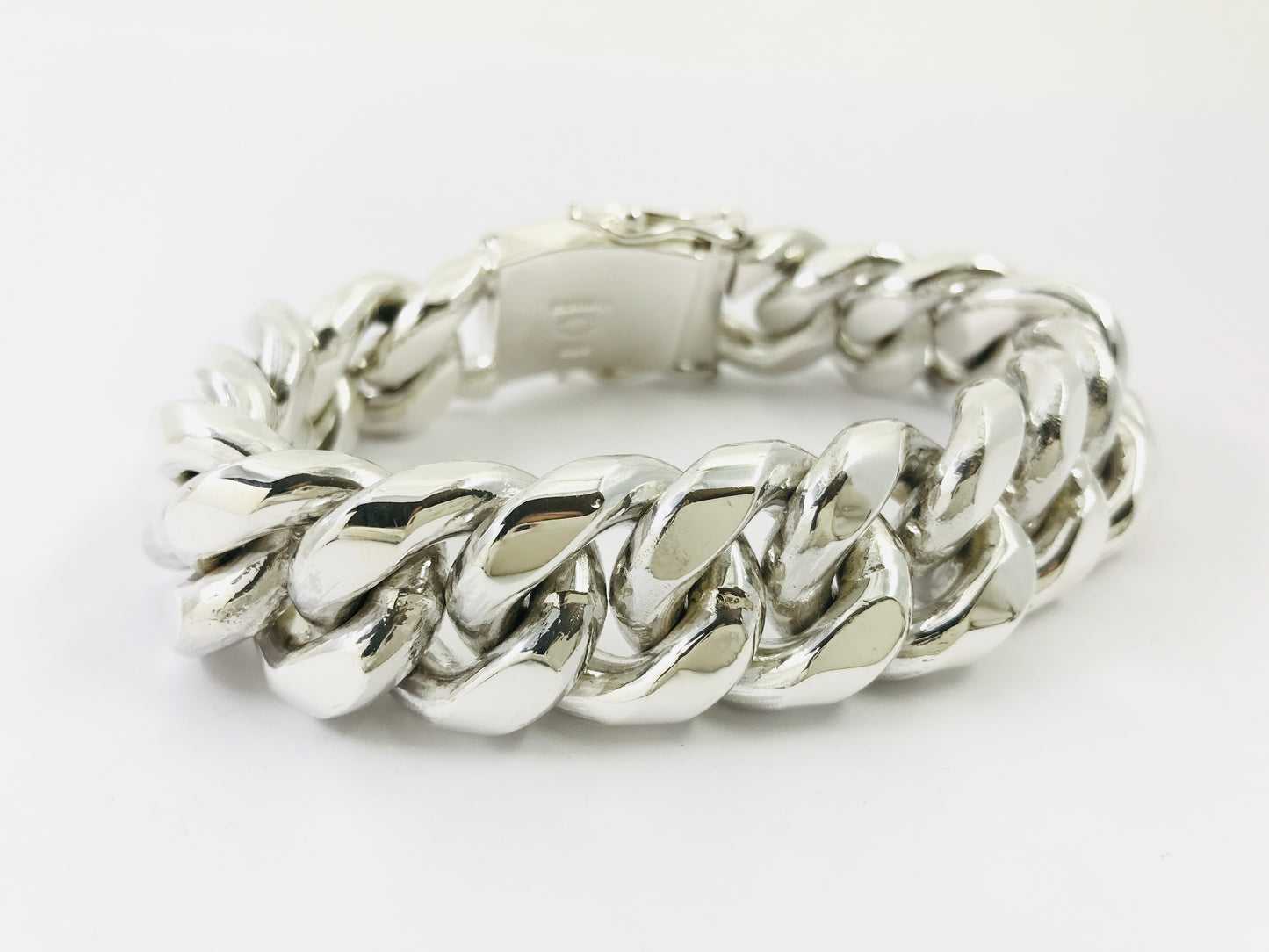 Very Heavy Taxco Mexico 925 Sterling Silver Curb Chain Bracelet. 8.3", 291grams
