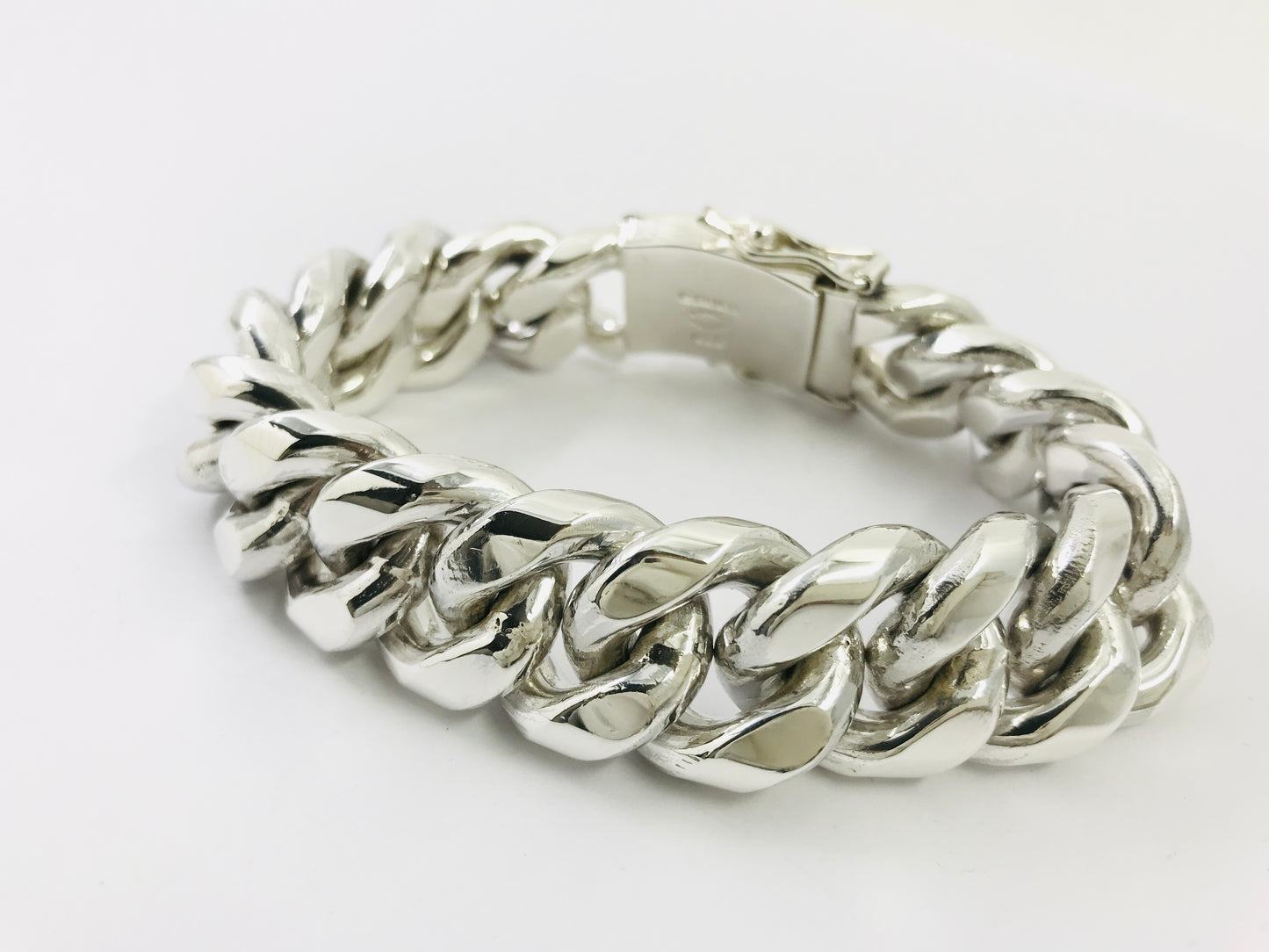 Very Heavy Taxco Mexico 925 Sterling Silver Curb Chain Bracelet. 8.3", 291grams