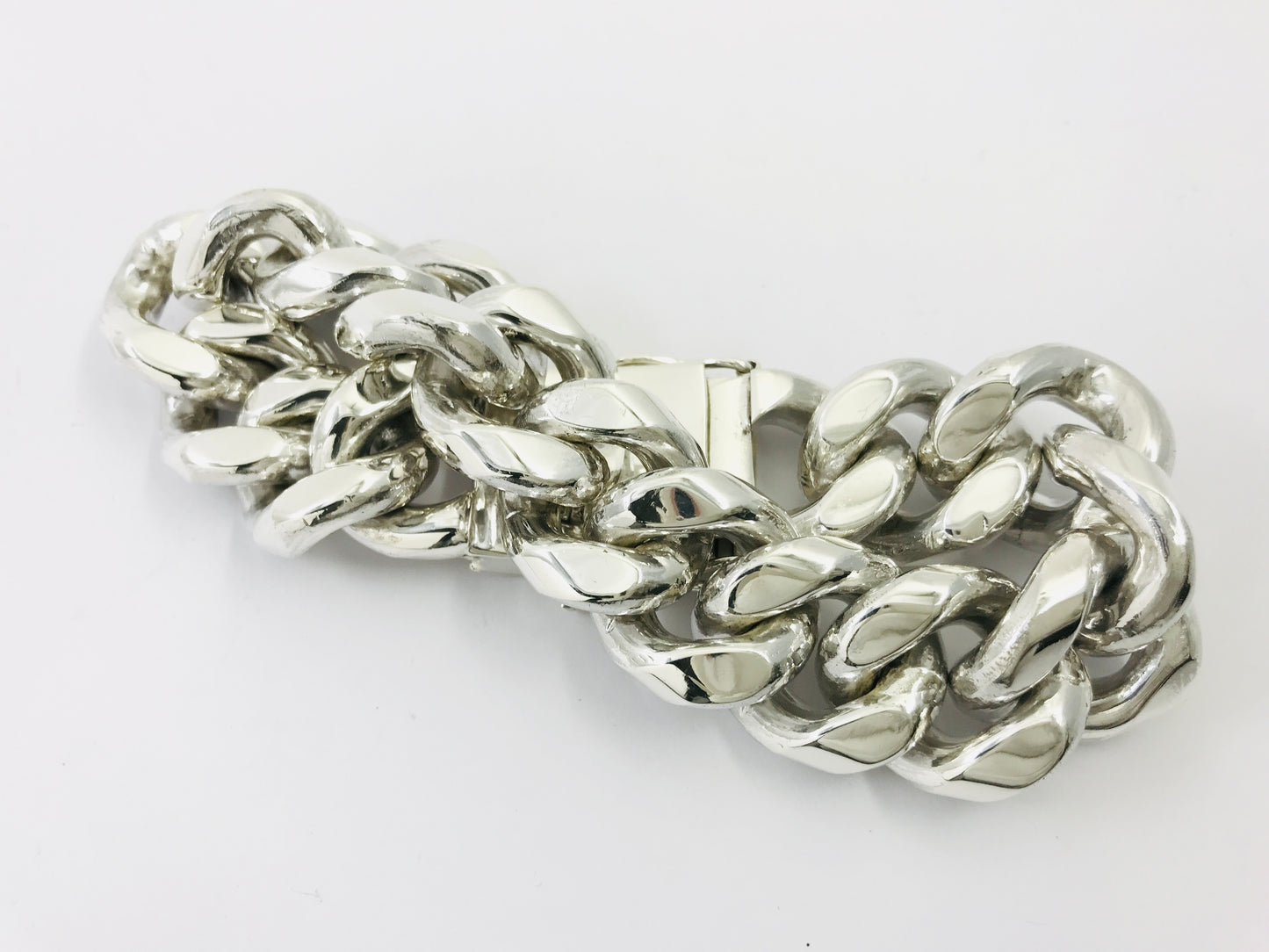 Very Heavy Taxco Mexico 925 Sterling Silver Curb Chain Bracelet. 8.3", 291grams