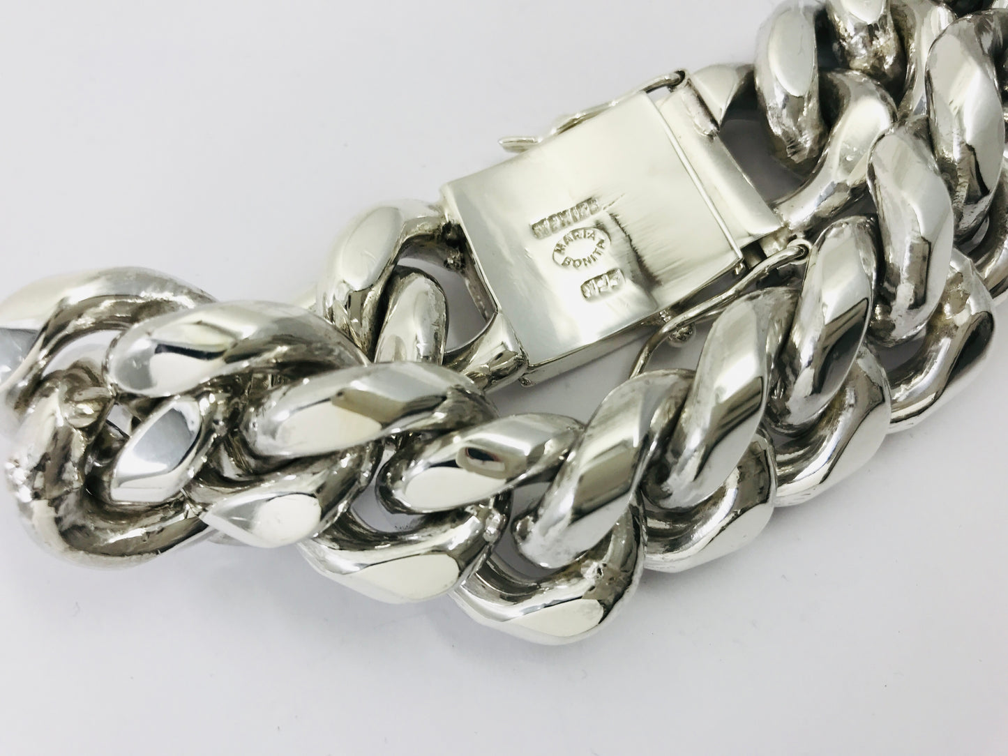 Very Heavy Taxco Mexico 925 Sterling Silver Curb Chain Bracelet. 8.3", 291grams