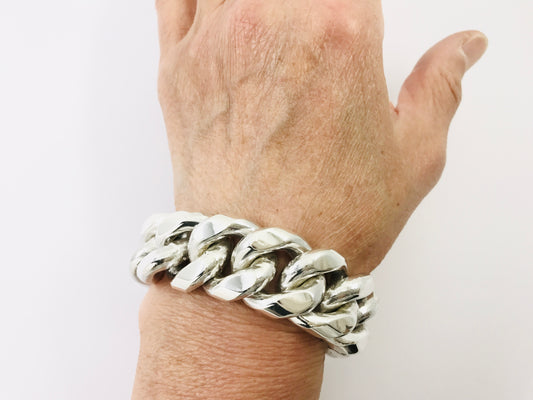 Very Heavy Taxco Mexico 925 Sterling Silver Curb Chain Bracelet. 8.3", 291grams