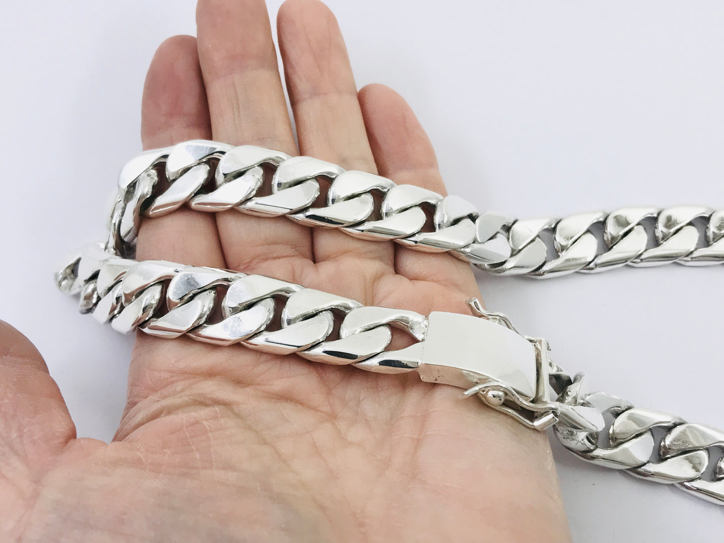 Heavy Long Taxco, Mexican 925 Sterling Silver Curb Chain Necklace. 311 g, 25.75"