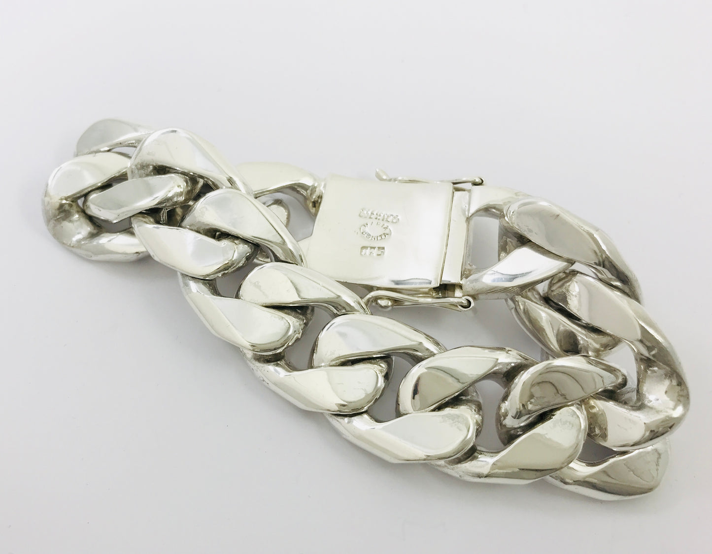 Very Heavy Taxco Mexico 925 Sterling Silver Curb Chain Bracelet. 8", 221grams