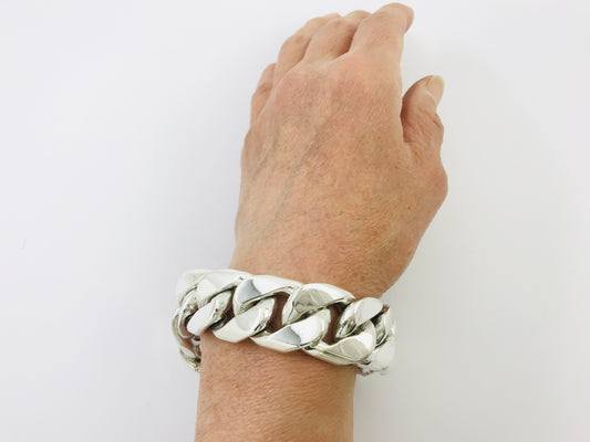 Very Heavy Taxco Mexico 925 Sterling Silver Curb Chain Bracelet. 8", 221grams