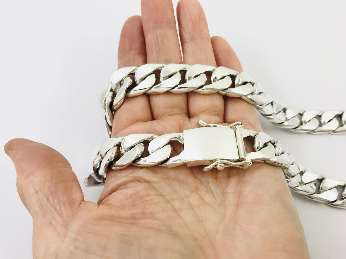 Heavy Long Taxco, Mexican 925 Sterling Silver Curb Chain Necklace. 330 g, 27.5"