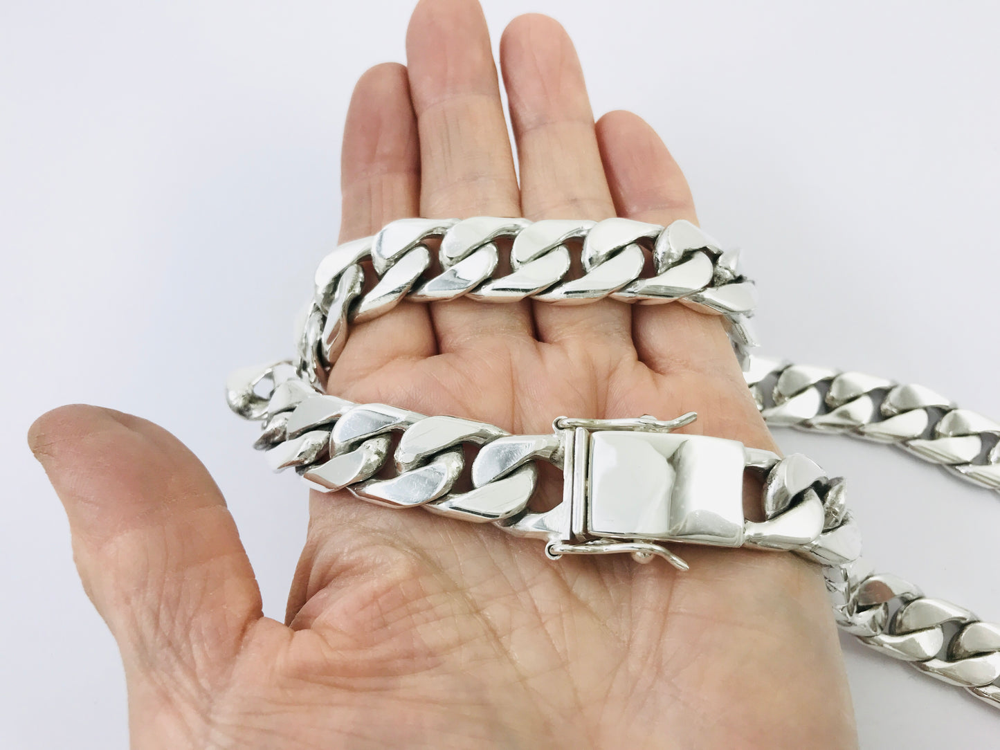 Heavy Long Taxco, Mexican 925 Sterling Silver Curb Chain Necklace. 356 g, 29.75"