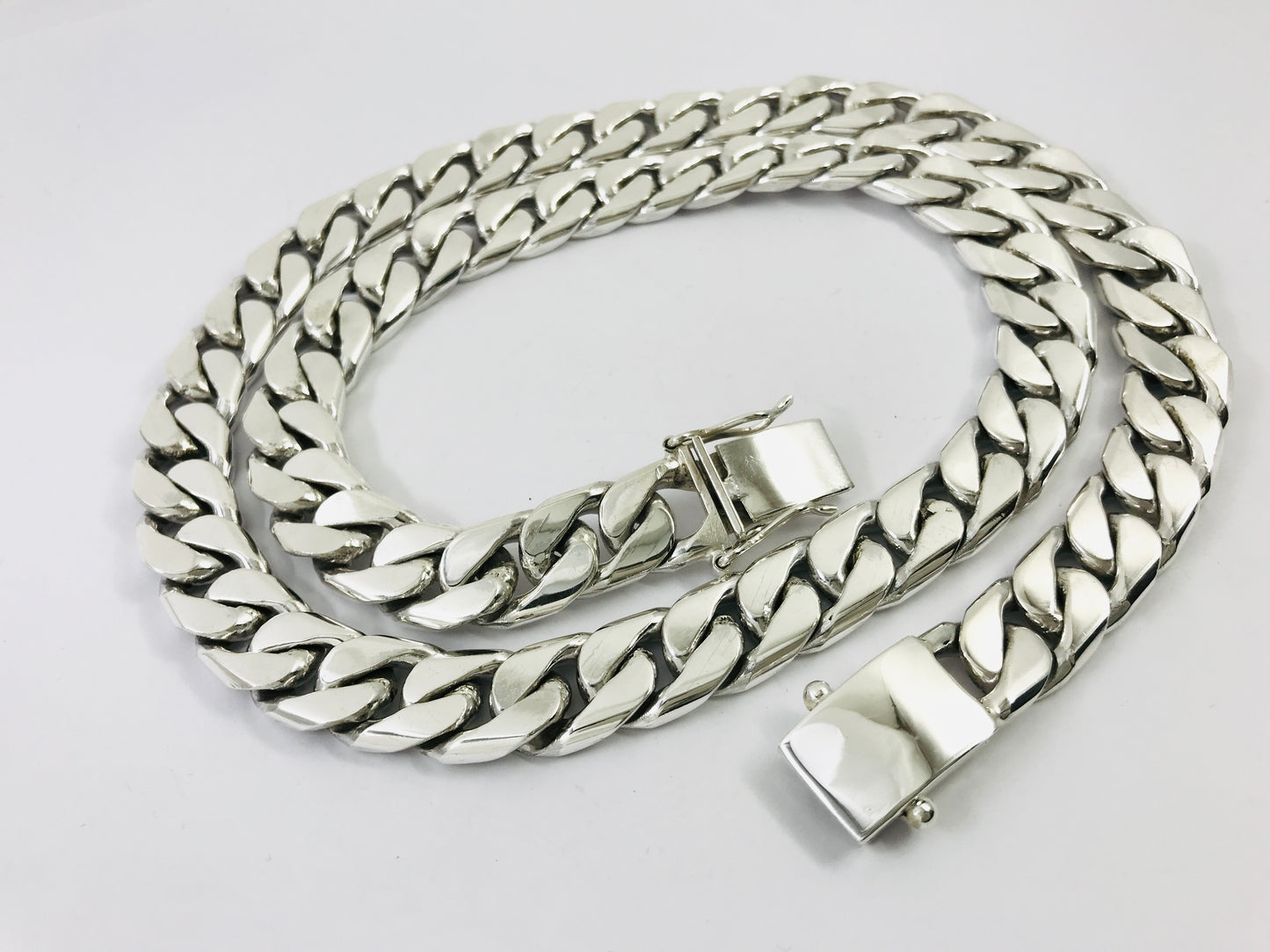 Heavy Long Taxco, Mexican 925 Sterling Silver Curb Chain Necklace. 356 g, 29.75"