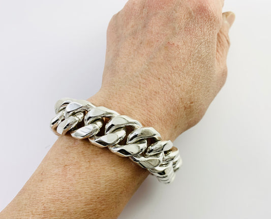 Very Heavy Taxco Mexico 925 Sterling Silver Curb Chain Bracelet. 8.5", 238 grams