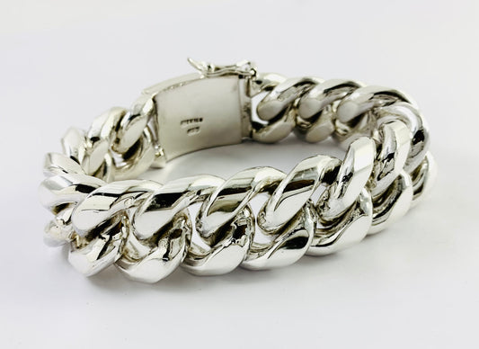 Very Heavy Taxco Mexico 925 Sterling Silver Curb Chain Bracelet. 8.3", 352 grams
