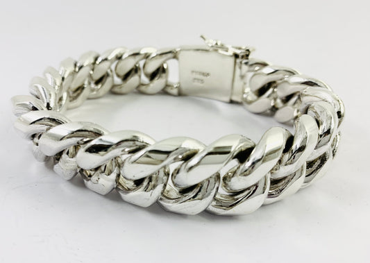Very Heavy Taxco Mexico 925 Sterling Silver Curb Chain Bracelet. 8.7", 241 grams