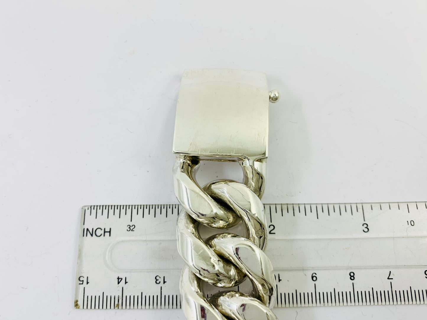 Very Heavy Taxco Mexico 925 Sterling Silver Cuban Link Bracelet. 8.5", 361 grams