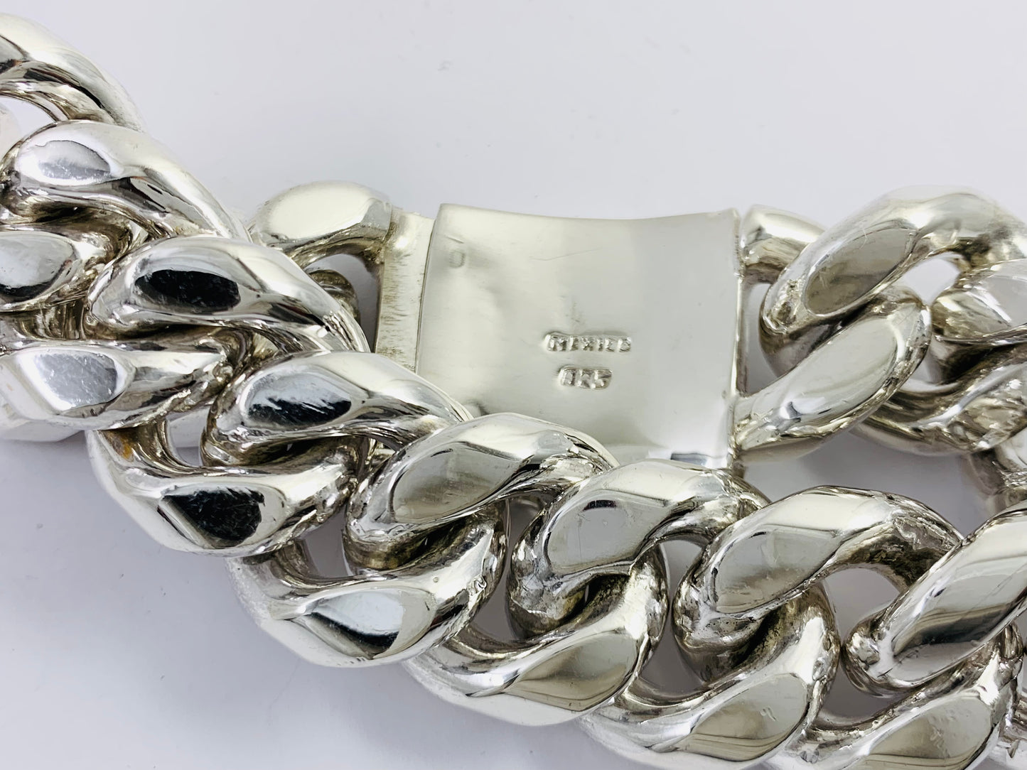Very Heavy Taxco Mexico 925 Sterling Silver Curb Chain Bracelet. 8.3", 357 grams