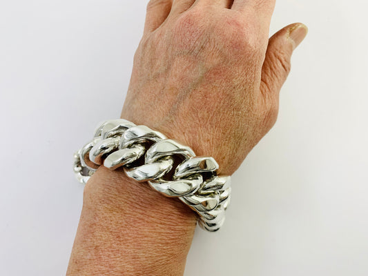 Very Heavy Taxco Mexico 925 Sterling Silver Curb Chain Bracelet. 8.3", 357 grams