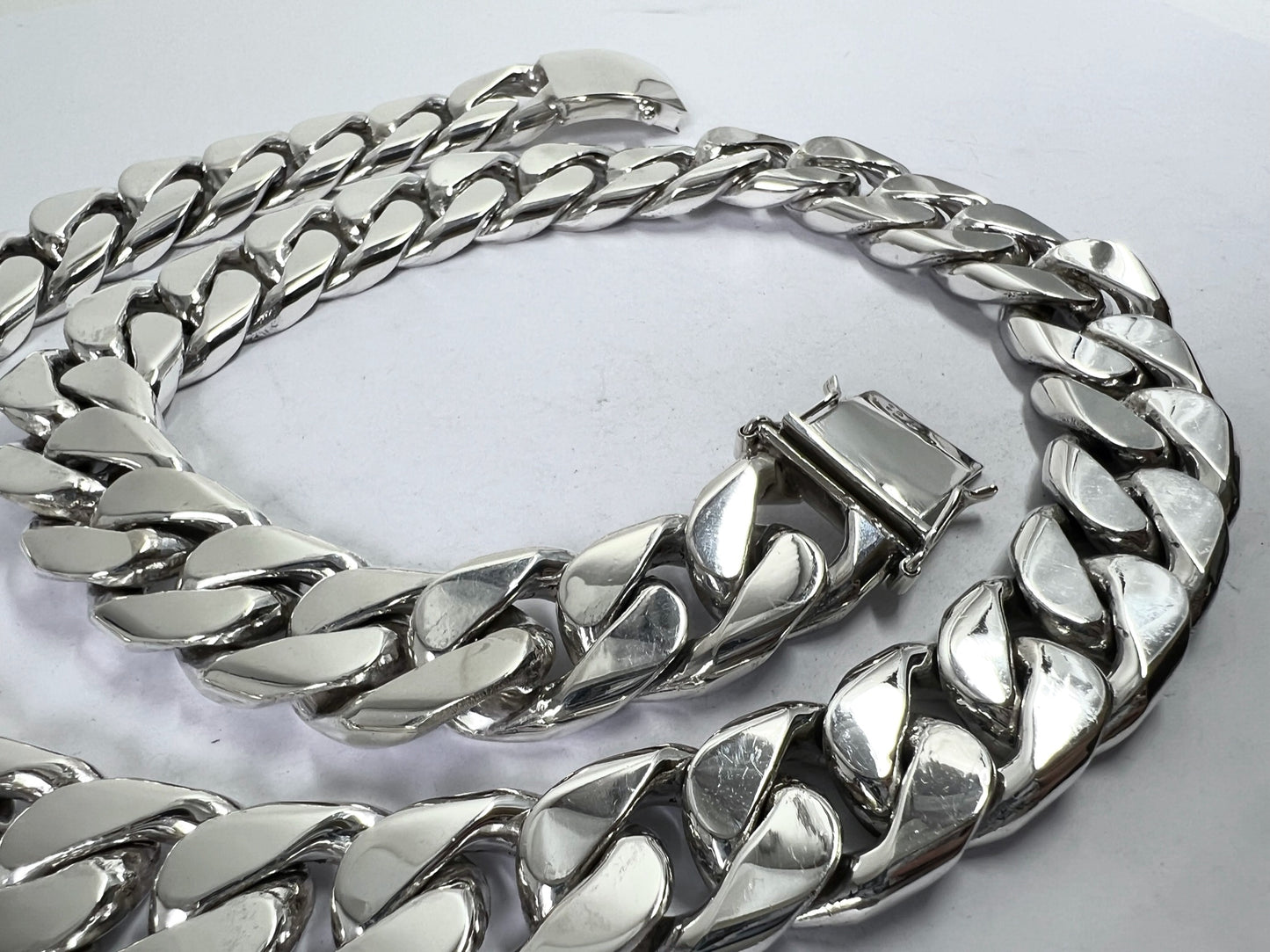 Very Long Heavy Taxco, Mexican 925 Sterling Silver Curb Chain Necklace. 745g 30"