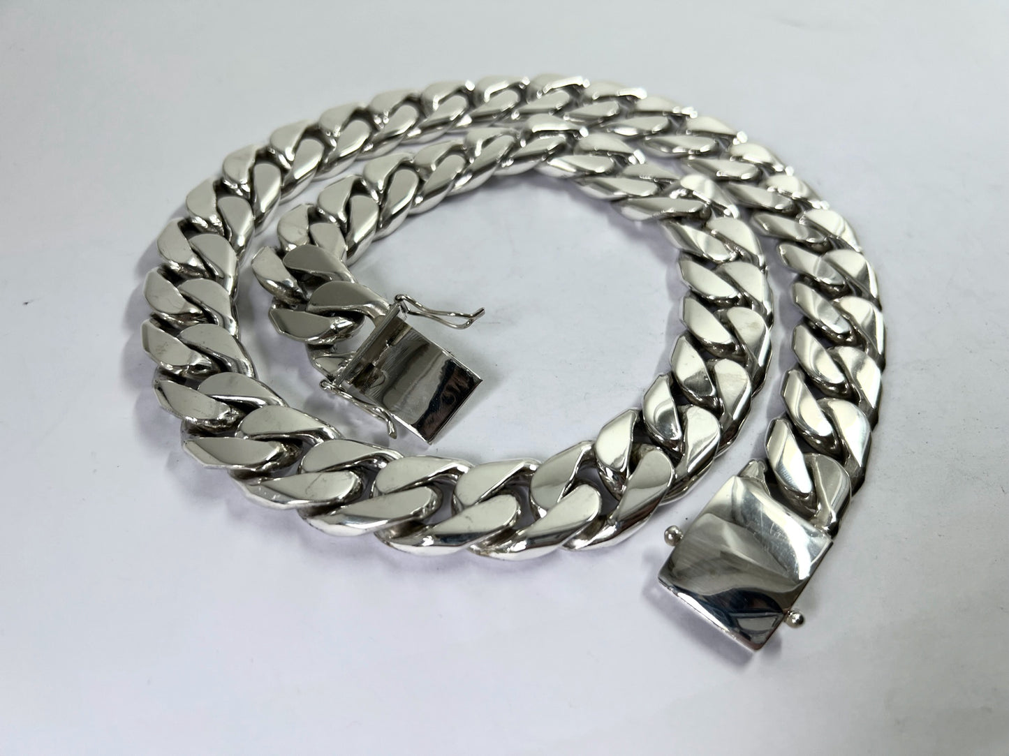 Very Long Heavy Taxco, Mexican 925 Sterling Silver Curb Chain Necklace. 745g 30"