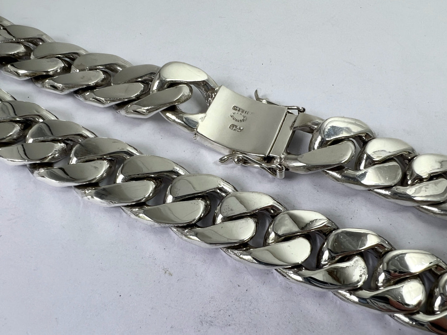 Very Long Heavy Taxco, Mexican 925 Sterling Silver Curb Chain Necklace. 745g 30"
