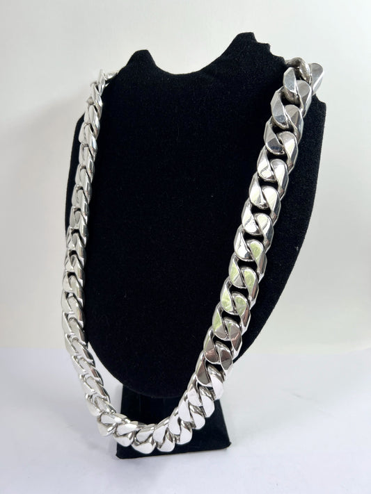 Very Long Heavy Taxco, Mexican 925 Sterling Silver Curb Chain Necklace. 745g 30"