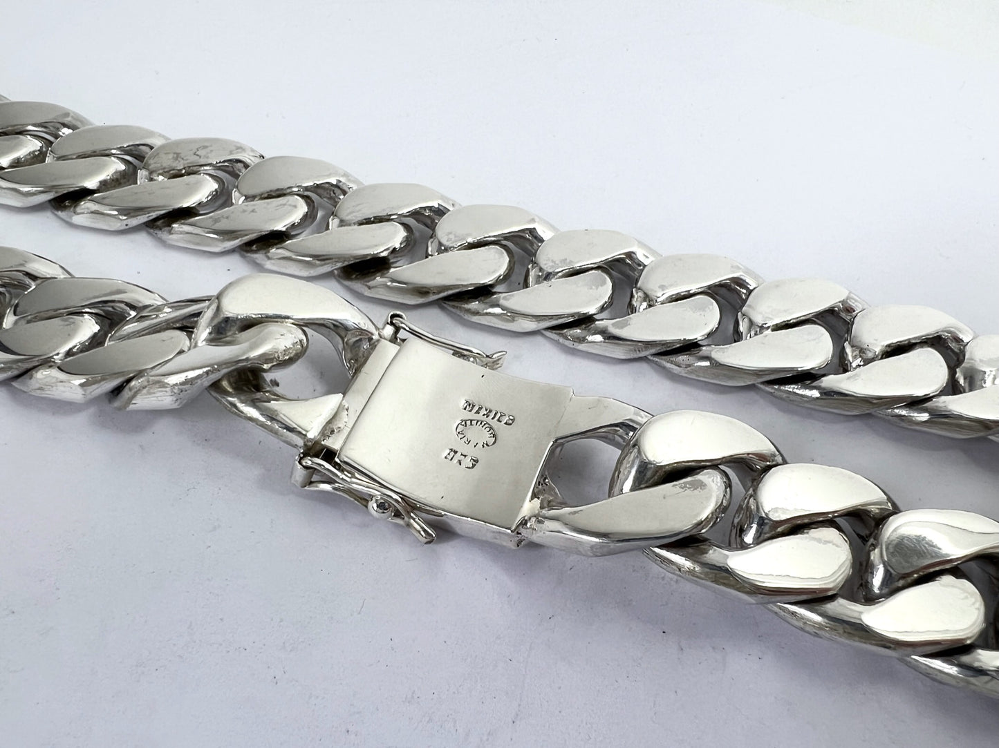 Long Heavy Taxco, Mexican 925 Sterling Silver Curb Chain Necklace. 690 g, 28"