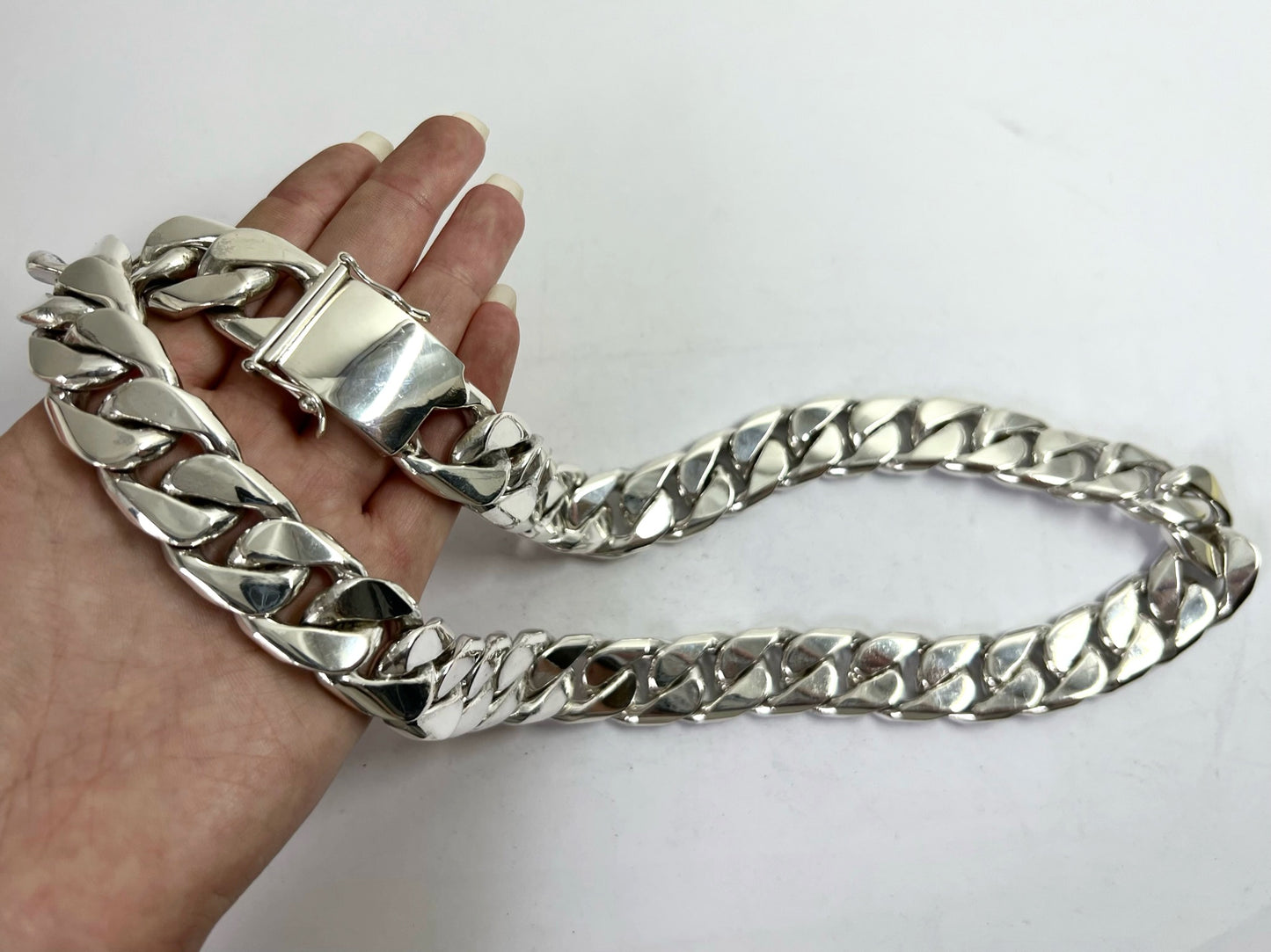 Long Heavy Taxco, Mexican 925 Sterling Silver Curb Chain Necklace. 690 g, 28"