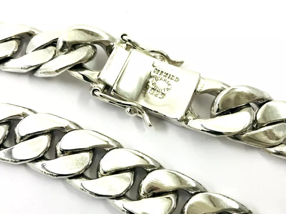 Heavy Taxco Mexican 925 Sterling Silver Curb Chain Necklace. 26" 65.5 cm, 312 g