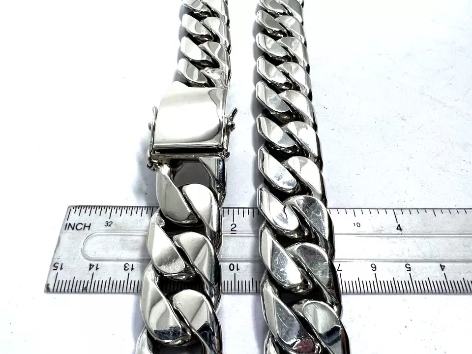 Very Long Heavy Taxco, Mexican 925 Sterling Silver Curb Chain Necklace. 747g 30"