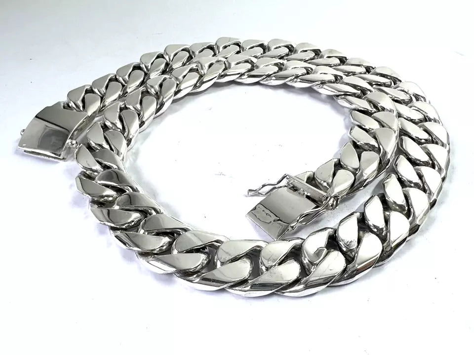 Very Long Heavy Taxco, Mexican 925 Sterling Silver Curb Chain Necklace. 747g 30"
