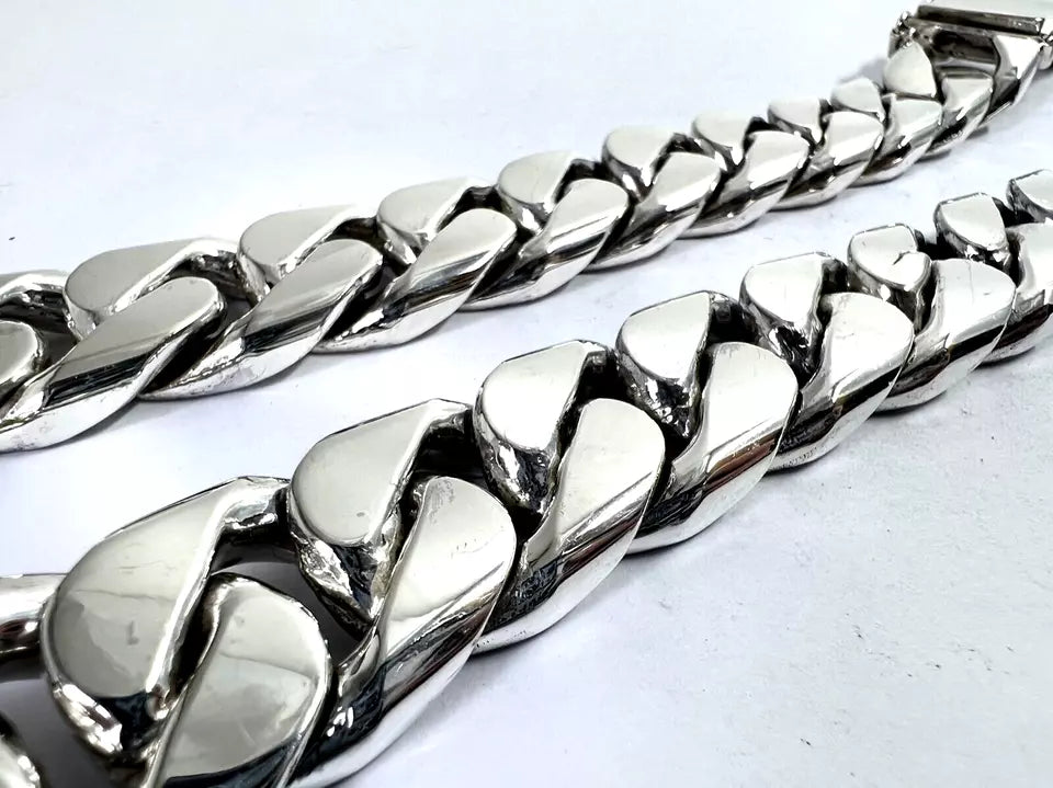 Very Long Heavy Taxco, Mexican 925 Sterling Silver Curb Chain Necklace. 747g 30"