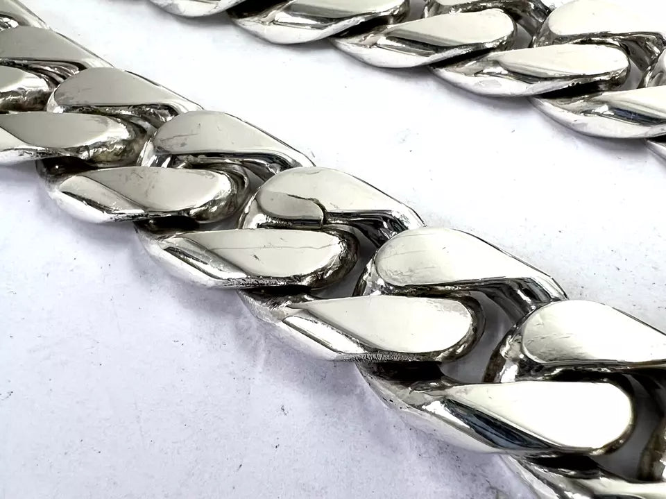 Very Long Heavy Taxco, Mexican 925 Sterling Silver Curb Chain Necklace. 747g 30"