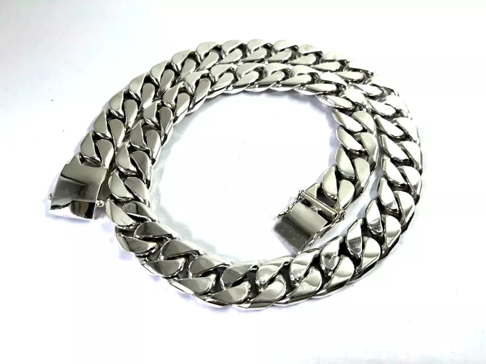 Very Long Heavy Taxco, Mexican 925 Sterling Silver Curb Chain Necklace. 747g 30"