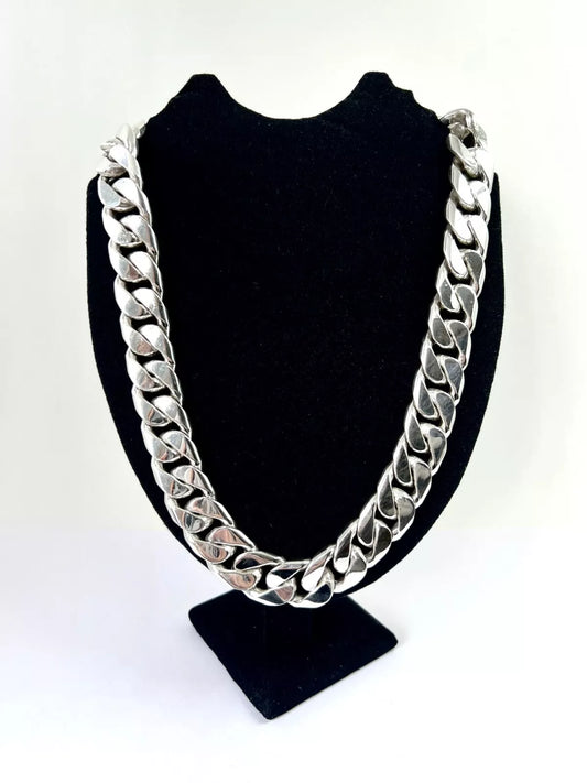 Long Taxco Mexican 925 Sterling Silver Curb Chain Necklace. 26", 65cm, 645 grams