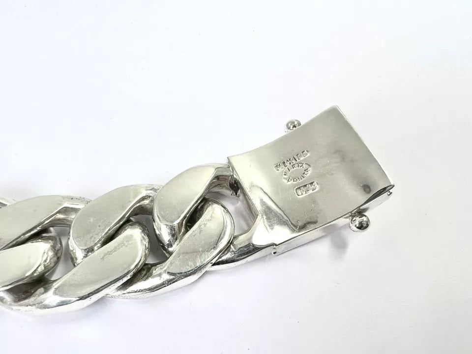 Long Taxco Mexican 925 Sterling Silver Curb Chain Necklace. 26", 65cm, 645 grams