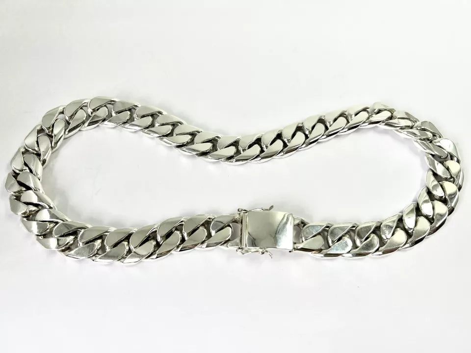 Long Taxco Mexican 925 Sterling Silver Curb Chain Necklace. 26", 65cm, 645 grams