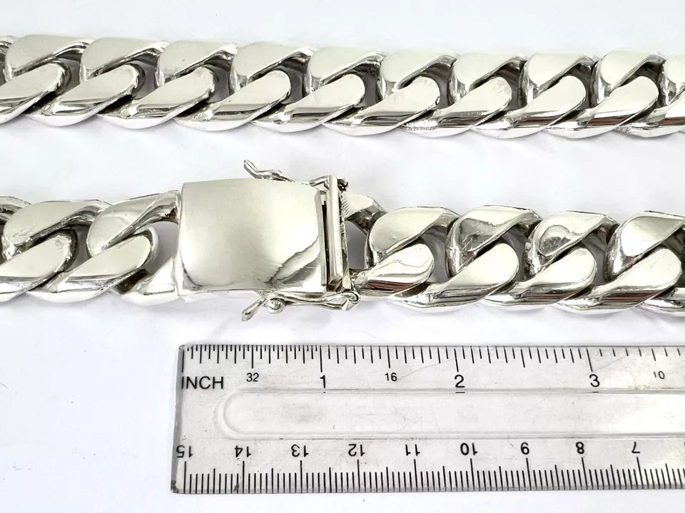 Long Taxco Mexican 925 Sterling Silver Curb Chain Necklace. 26", 65cm, 645 grams